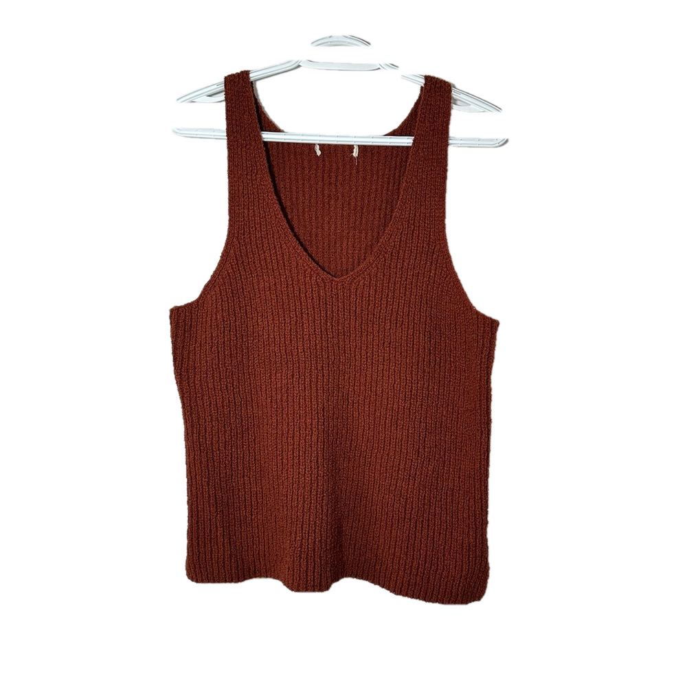 Boucle Brown Sweater Tank Highline Stretch V Neck Slit Medium 34 Chest Boho Chic
